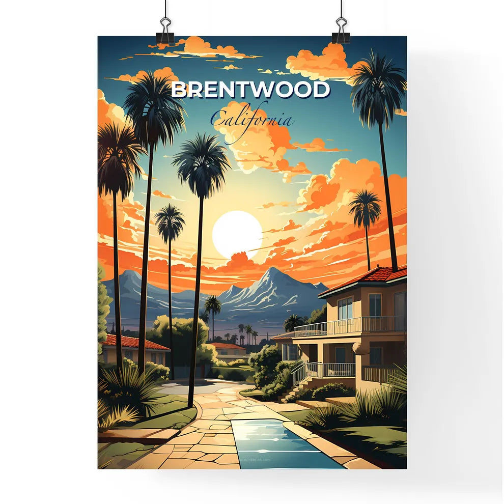 Brentwood, California, A Poster of a house with palm trees and mountains in the background Default Title