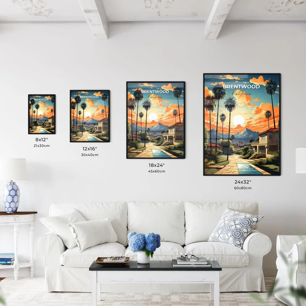 Brentwood, California, A Poster of a house with palm trees and mountains in the background Default Title