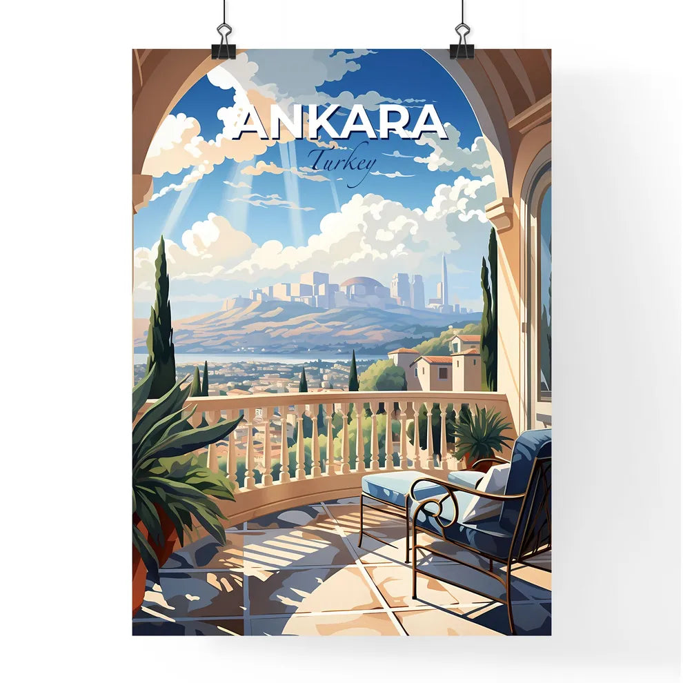 Ankara, Turkey, A Poster of a balcony with a view of a city and mountains Default Title