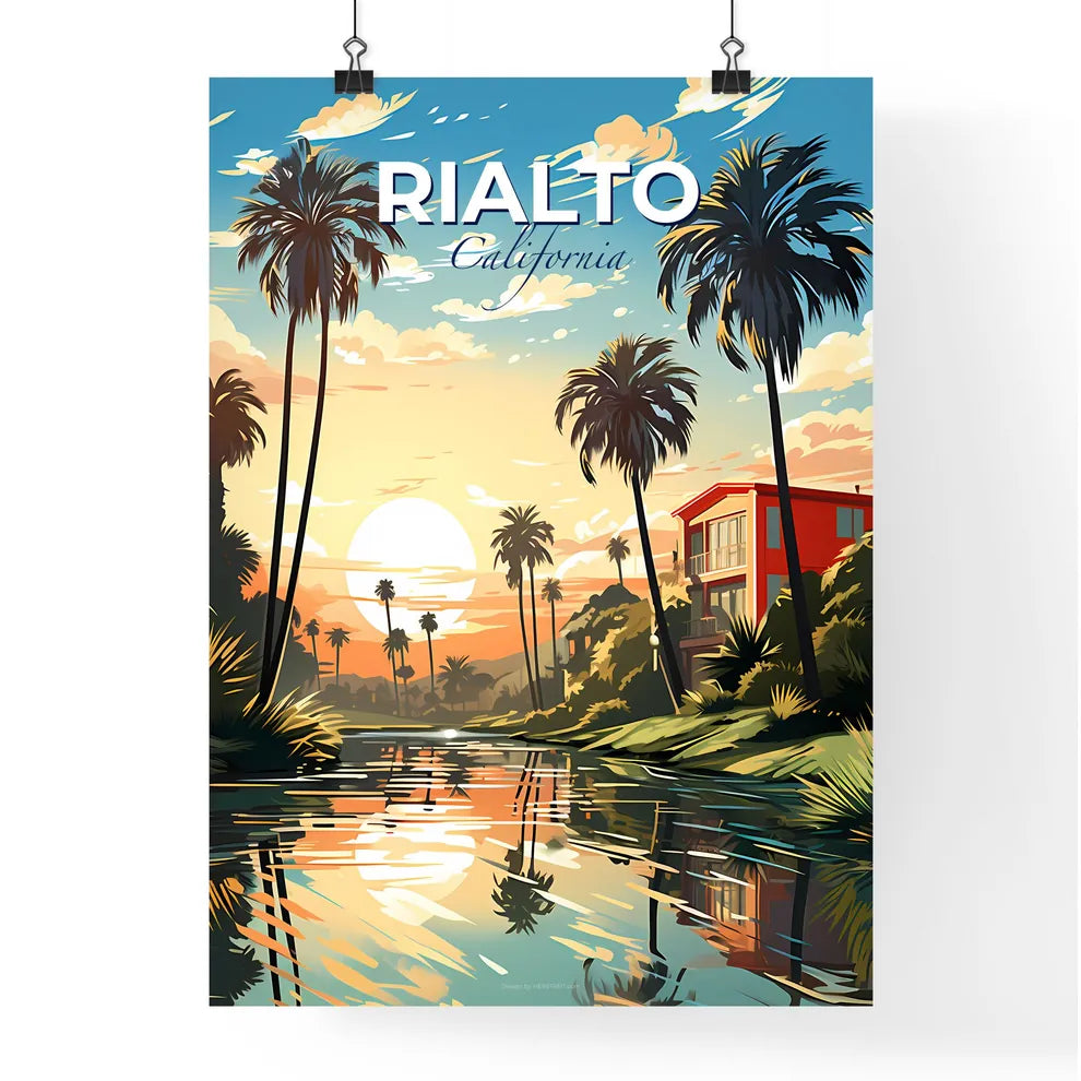 Rialto, California, A Poster of a river with palm trees and a house in the background Default Title