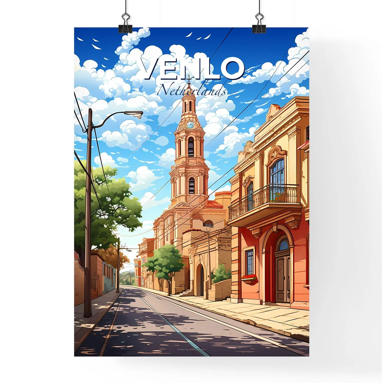 Venlo, Netherlands, A Poster of a street with a tower and buildings Default Title