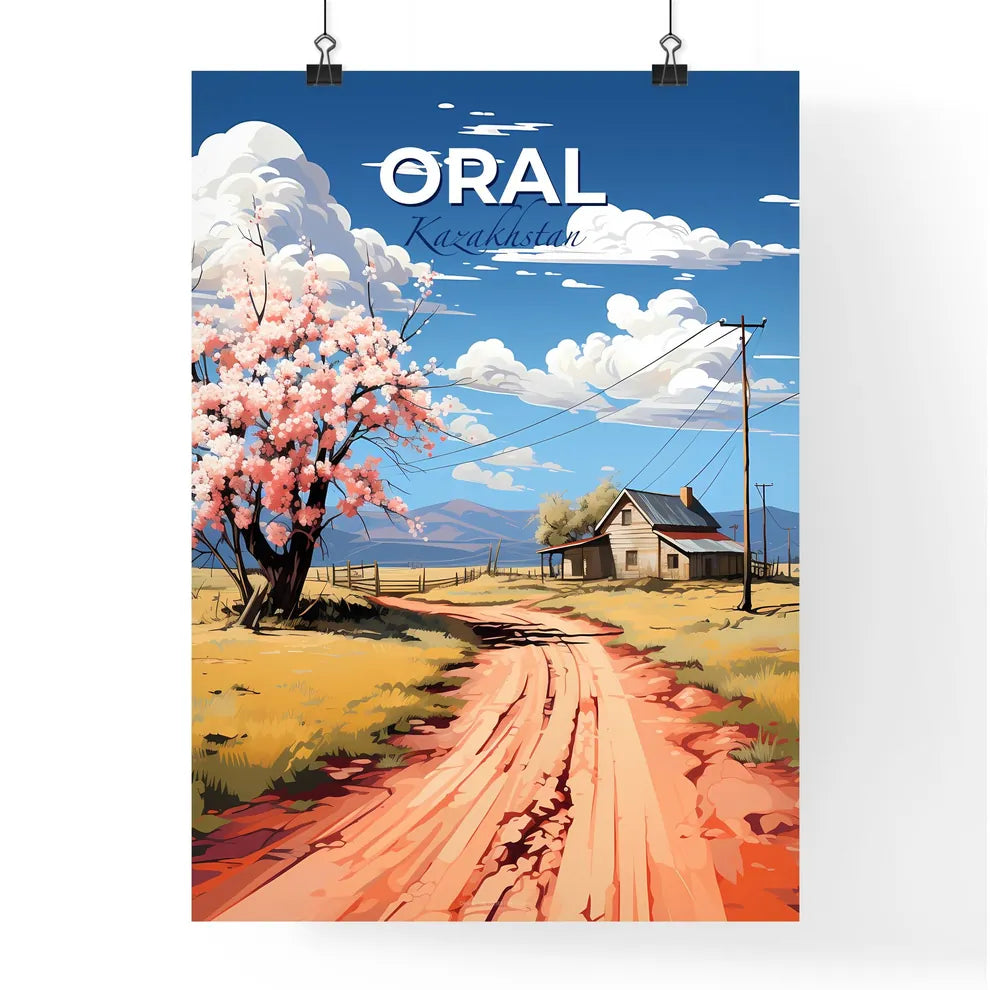 Oral, Kazakhstan, A Poster of a dirt road with a tree and a house in the background Default Title