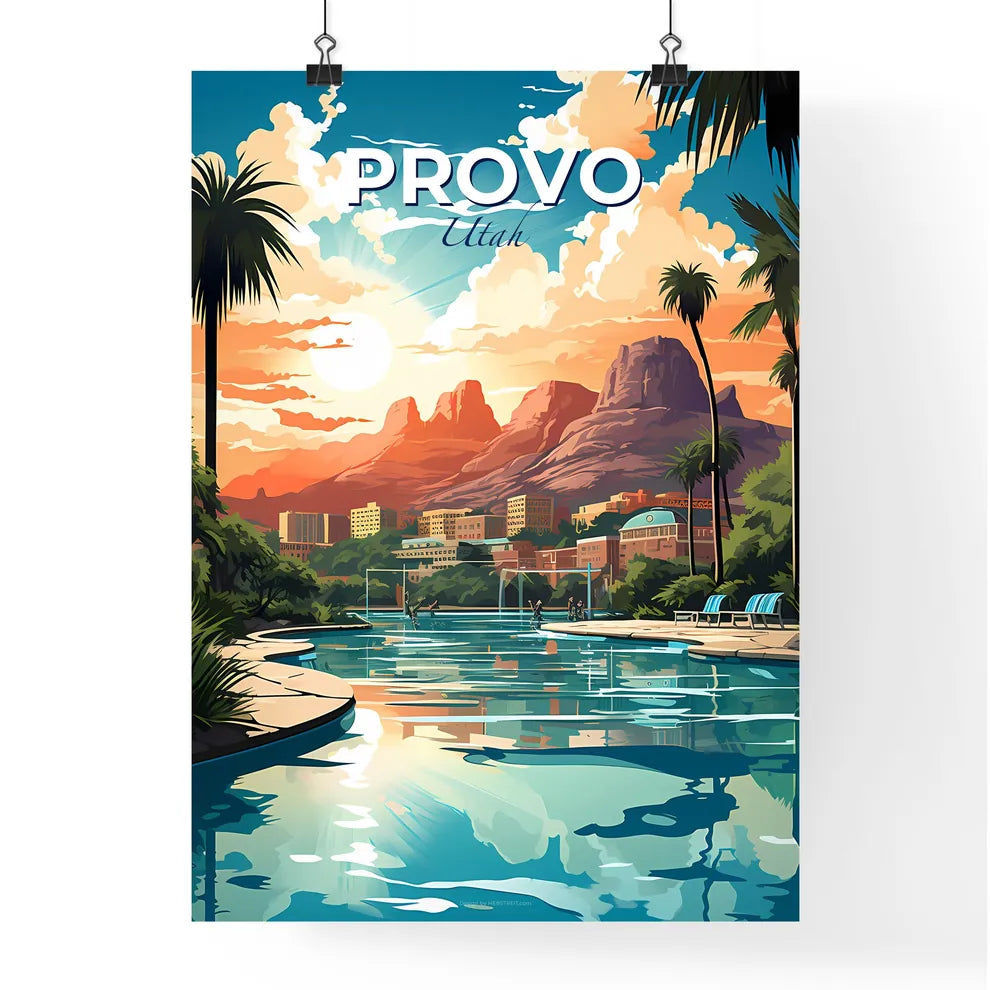 Provo, Utah, A Poster of a pool with palm trees and buildings in the background Default Title
