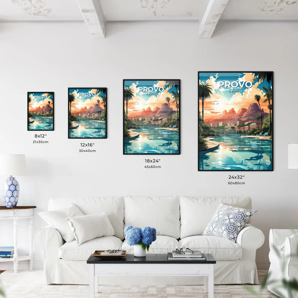 Provo, Utah, A Poster of a pool with palm trees and buildings in the background Default Title