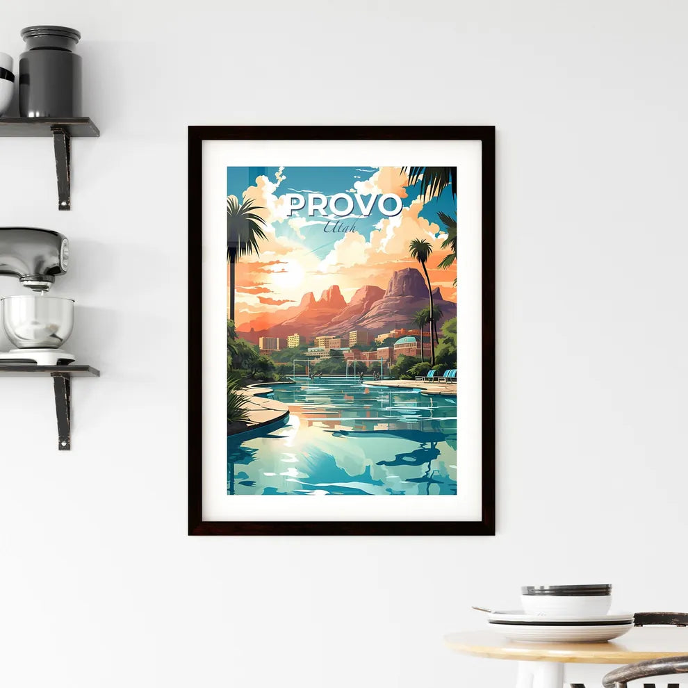 Provo, Utah, A Poster of a pool with palm trees and buildings in the background Default Title