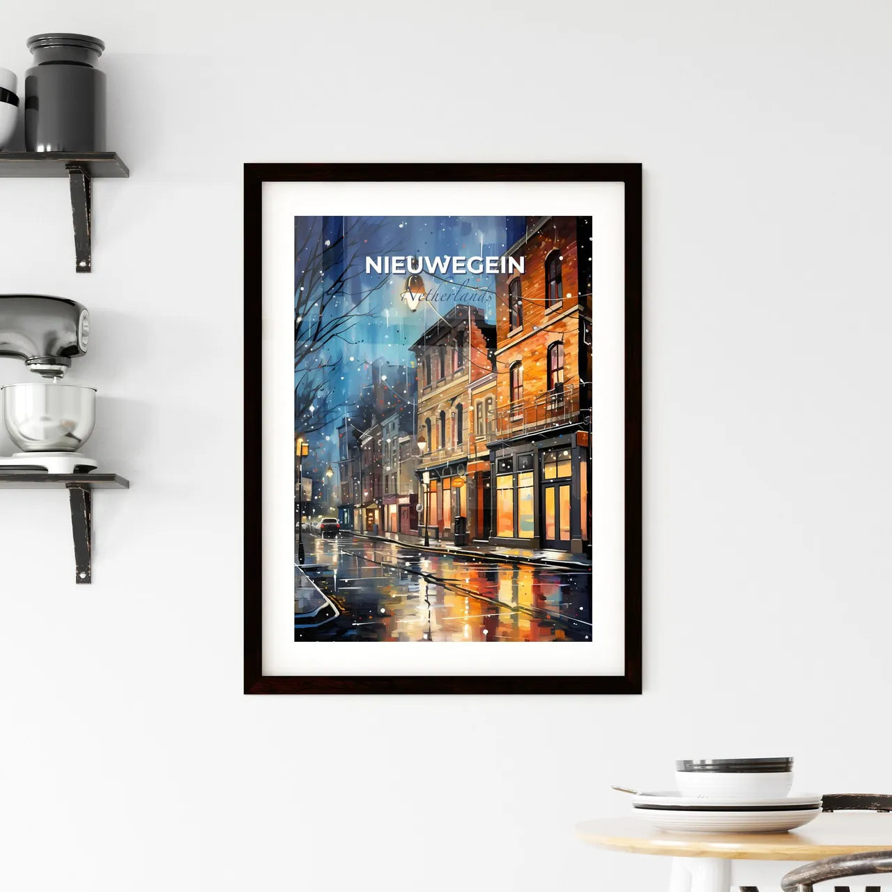 Nieuwegein, Netherlands, A Poster of a street with buildings and a street light Default Title