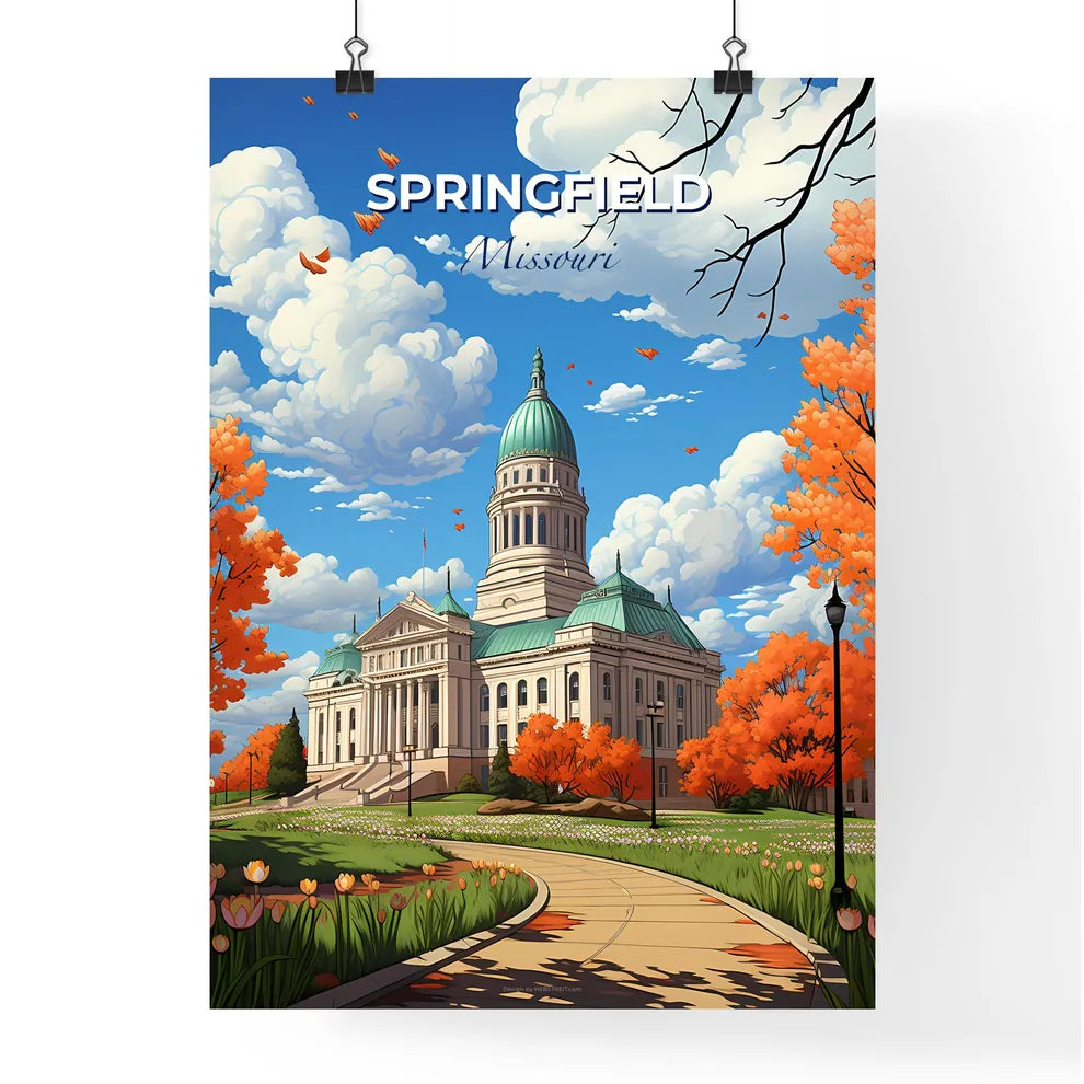 Springfield, Missouri, A Poster of a building with a green roof and a green dome with orange trees Default Title