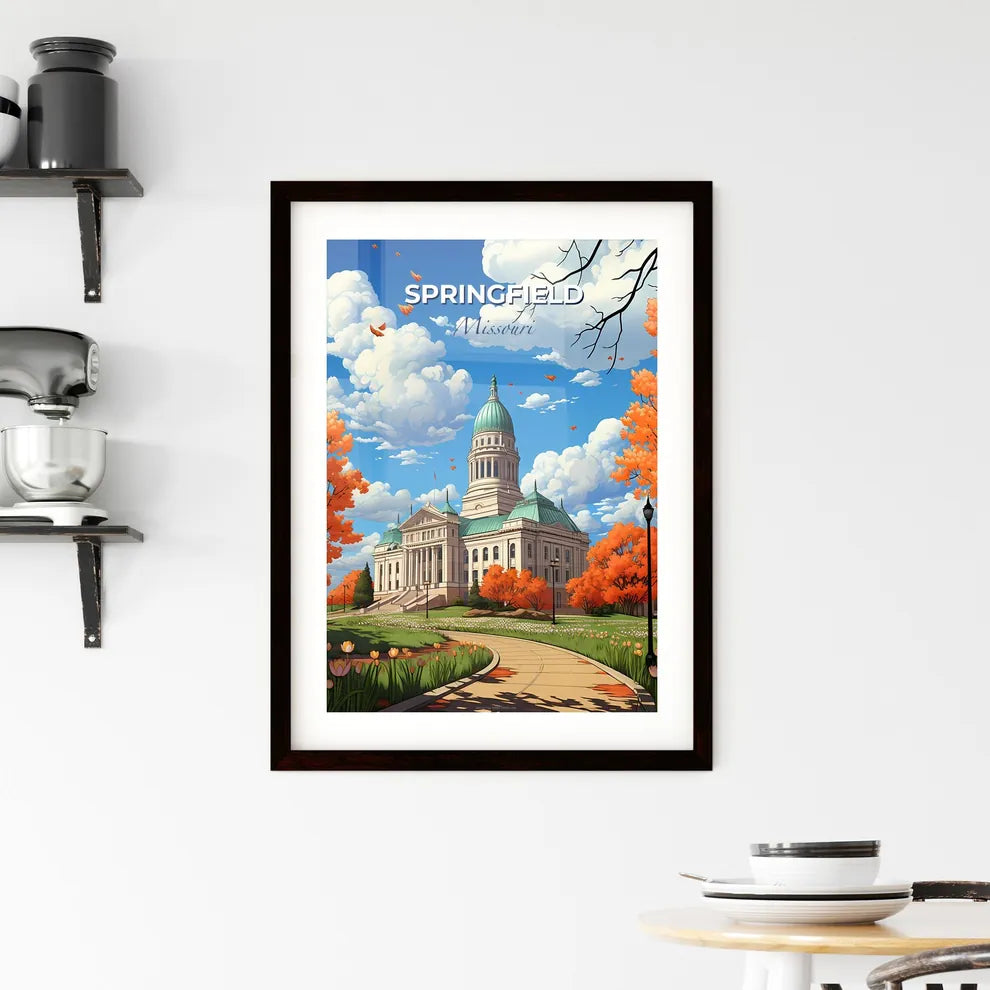 Springfield, Missouri, A Poster of a building with a green roof and a green dome with orange trees Default Title