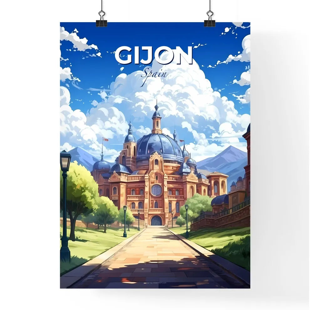 Gijon, Spain, A Poster of a building with a dome roof and trees and a path Default Title