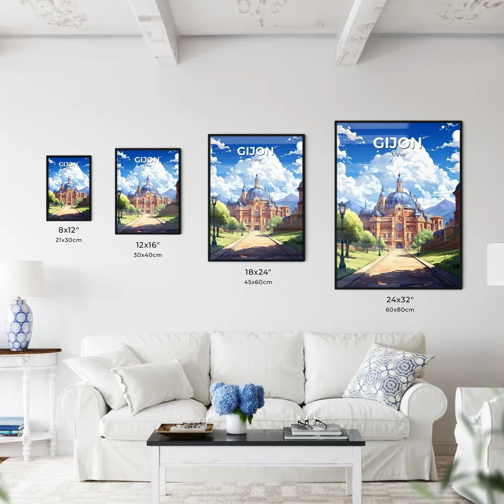 Gijon, Spain, A Poster of a building with a dome roof and trees and a path Default Title