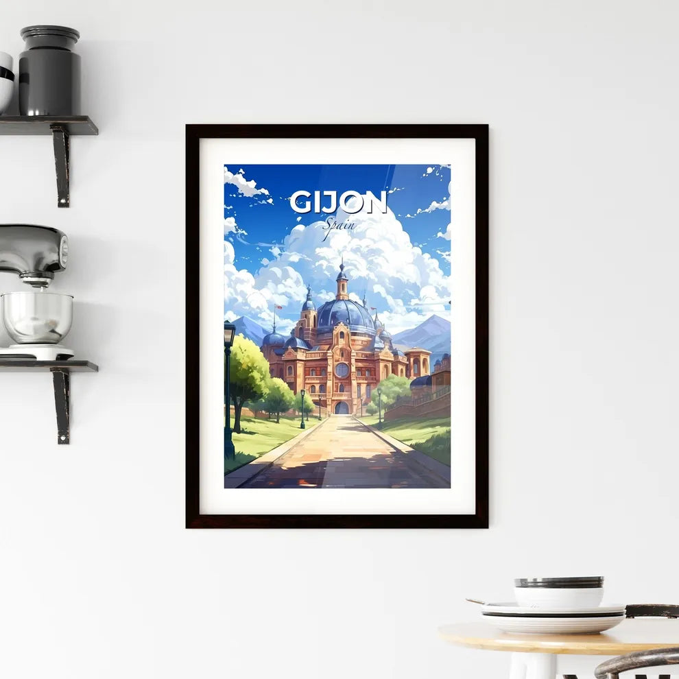 Gijon, Spain, A Poster of a building with a dome roof and trees and a path Default Title