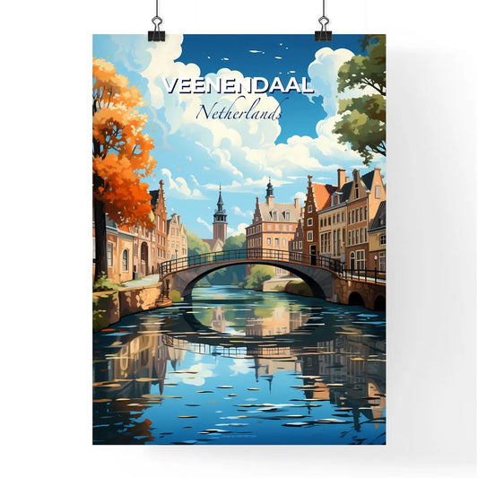 Veenendaal, Netherlands, A Poster of a bridge over a river with buildings and trees Default Title