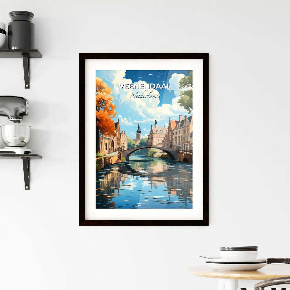 Veenendaal, Netherlands, A Poster of a bridge over a river with buildings and trees Default Title