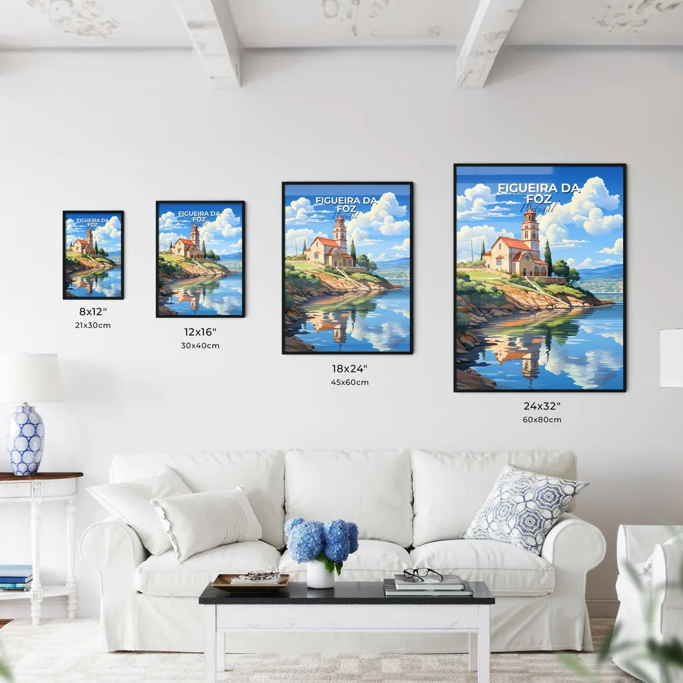 Figueira Da Foz, Portugal, A Poster of a building on a hill by a body of water Default Title