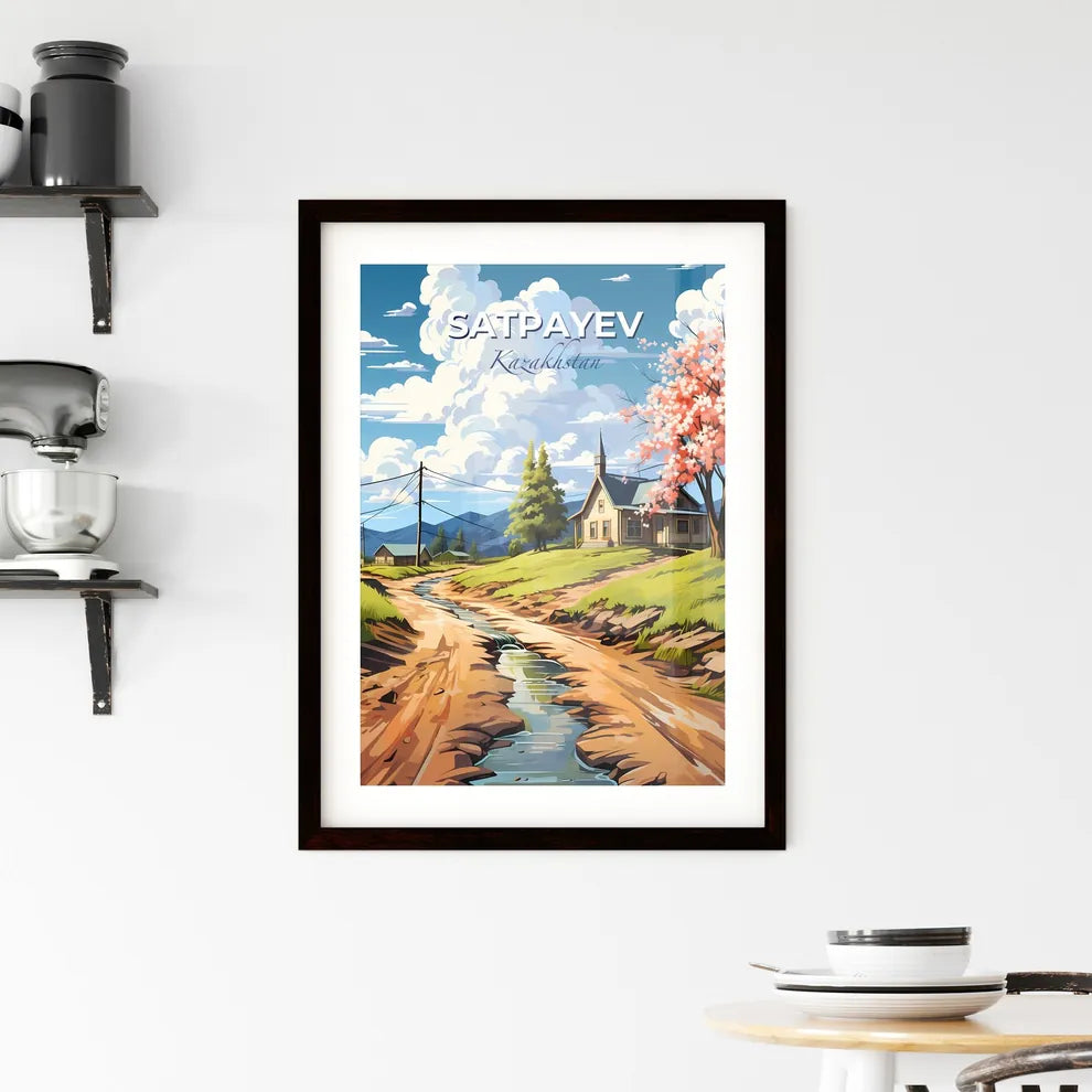 Satpayev, Kazakhstan, A Poster of a house on a hill with a stream of water Default Title