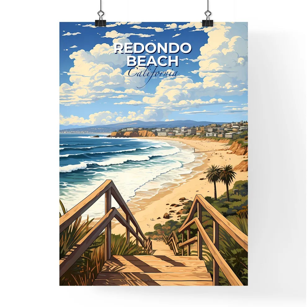 Redondo Beach, California, A Poster of a beach with a wooden staircase leading to a town Default Title