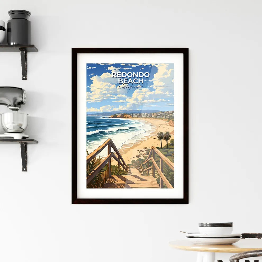 Redondo Beach, California, A Poster of a beach with a wooden staircase leading to a town Default Title