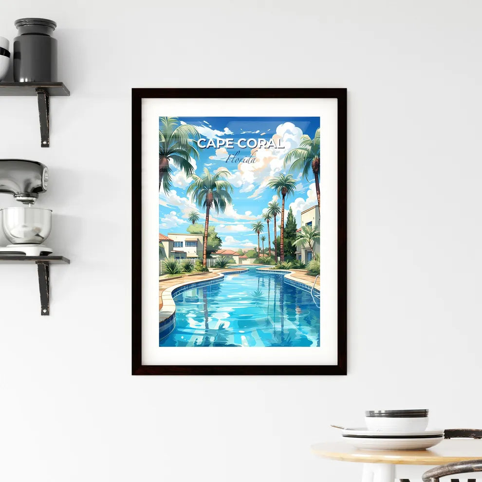 Cape Coral, Florida, A Poster of a swimming pool with palm trees and buildings Default Title