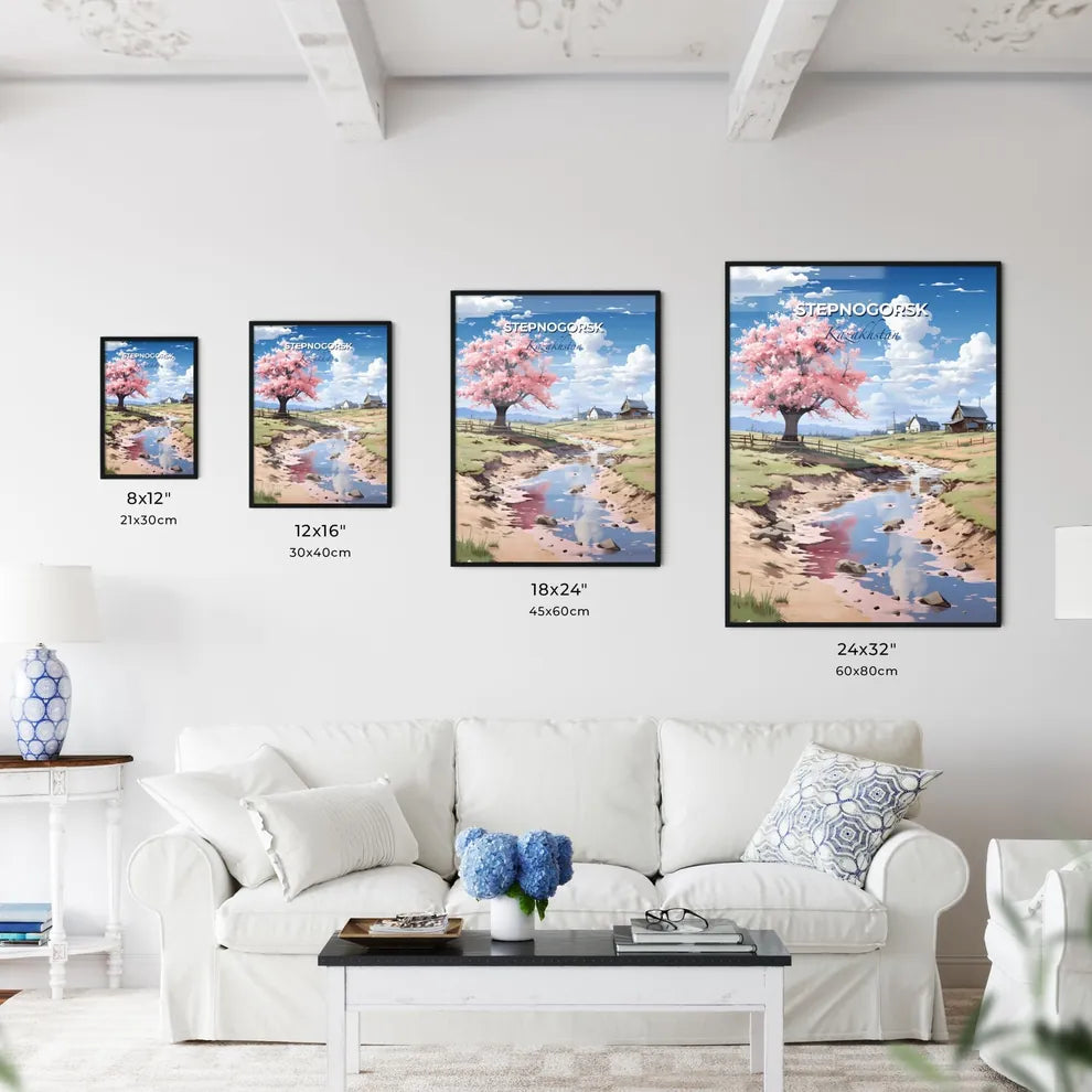 Stepnogorsk, Kazakhstan, A Poster of a stream running through a field with a tree in the foreground Default Title