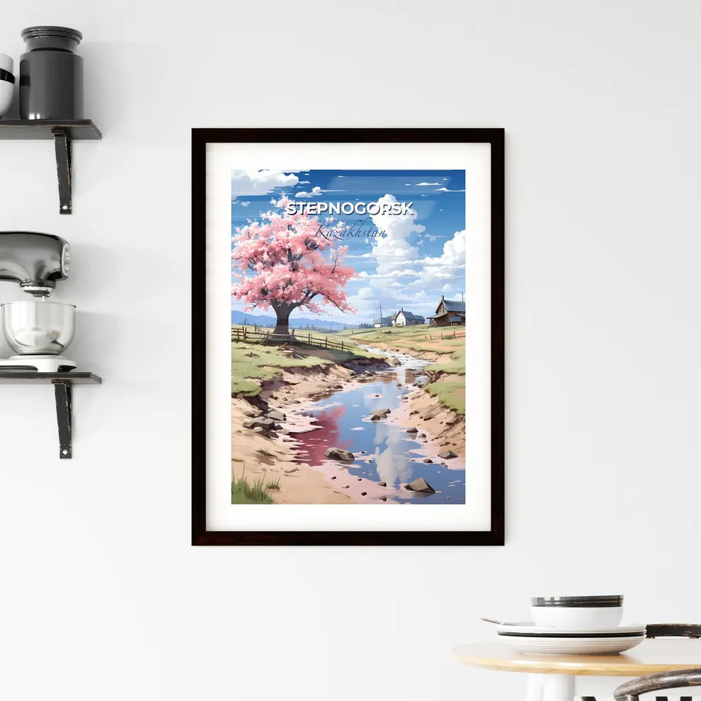 Stepnogorsk, Kazakhstan, A Poster of a stream running through a field with a tree in the foreground Default Title