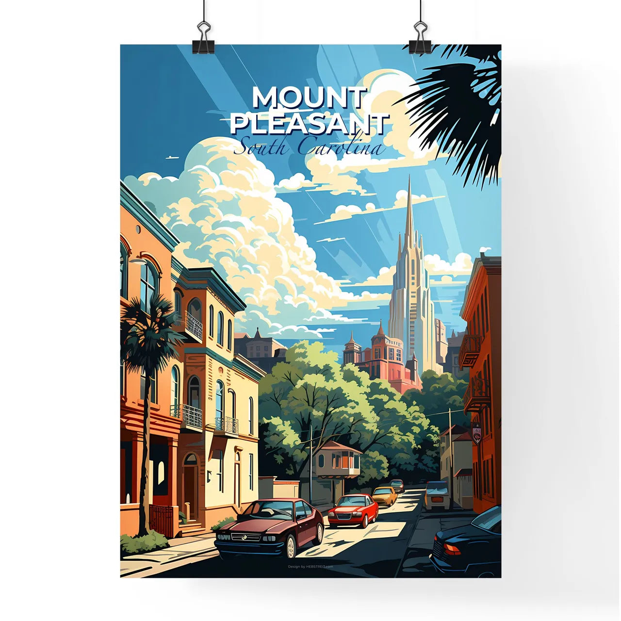 Mount Pleasant, South Carolina, A Poster of a street with cars and trees in front of a building Default Title