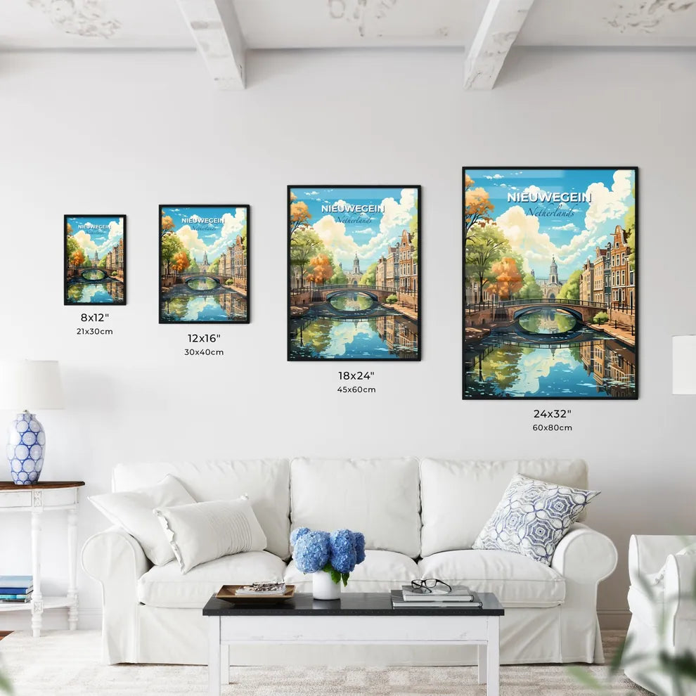 Nieuwegein, Netherlands, A Poster of a bridge over a river with trees and buildings Default Title