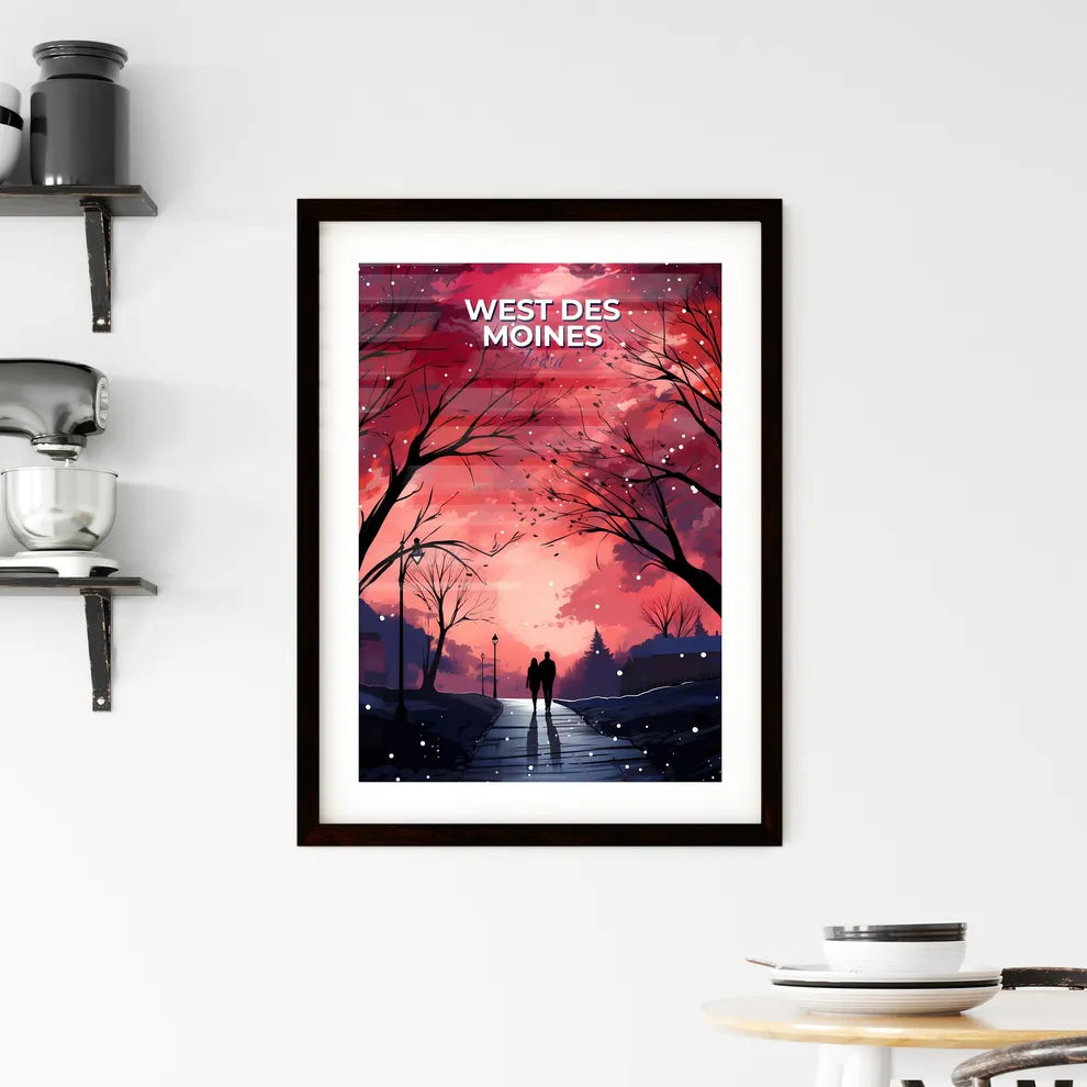 West Des Moines, Iowa, A Poster of a couple walking on a sidewalk with trees and a red sky Default Title