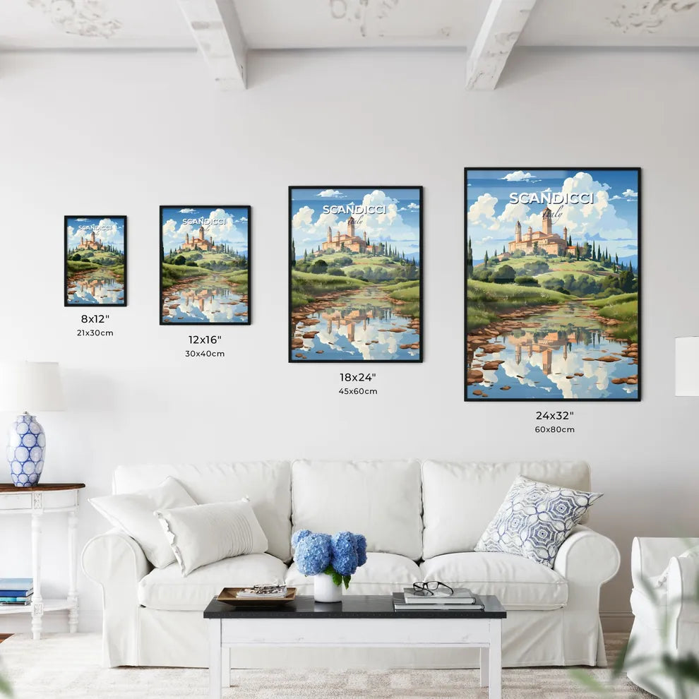 Scandicci, Italy, A Poster of a castle on a hill with a river Default Title