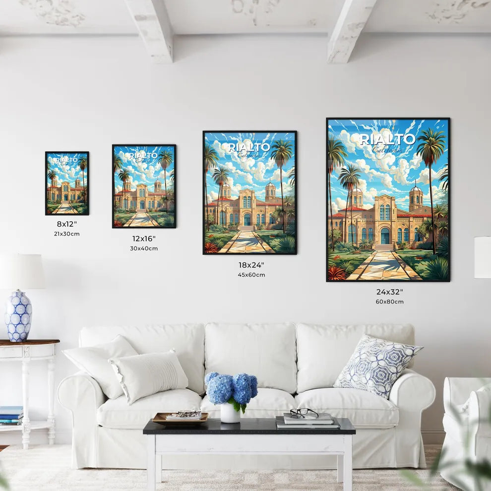 Rialto, California, A Poster of a painting of a building with palm trees Default Title