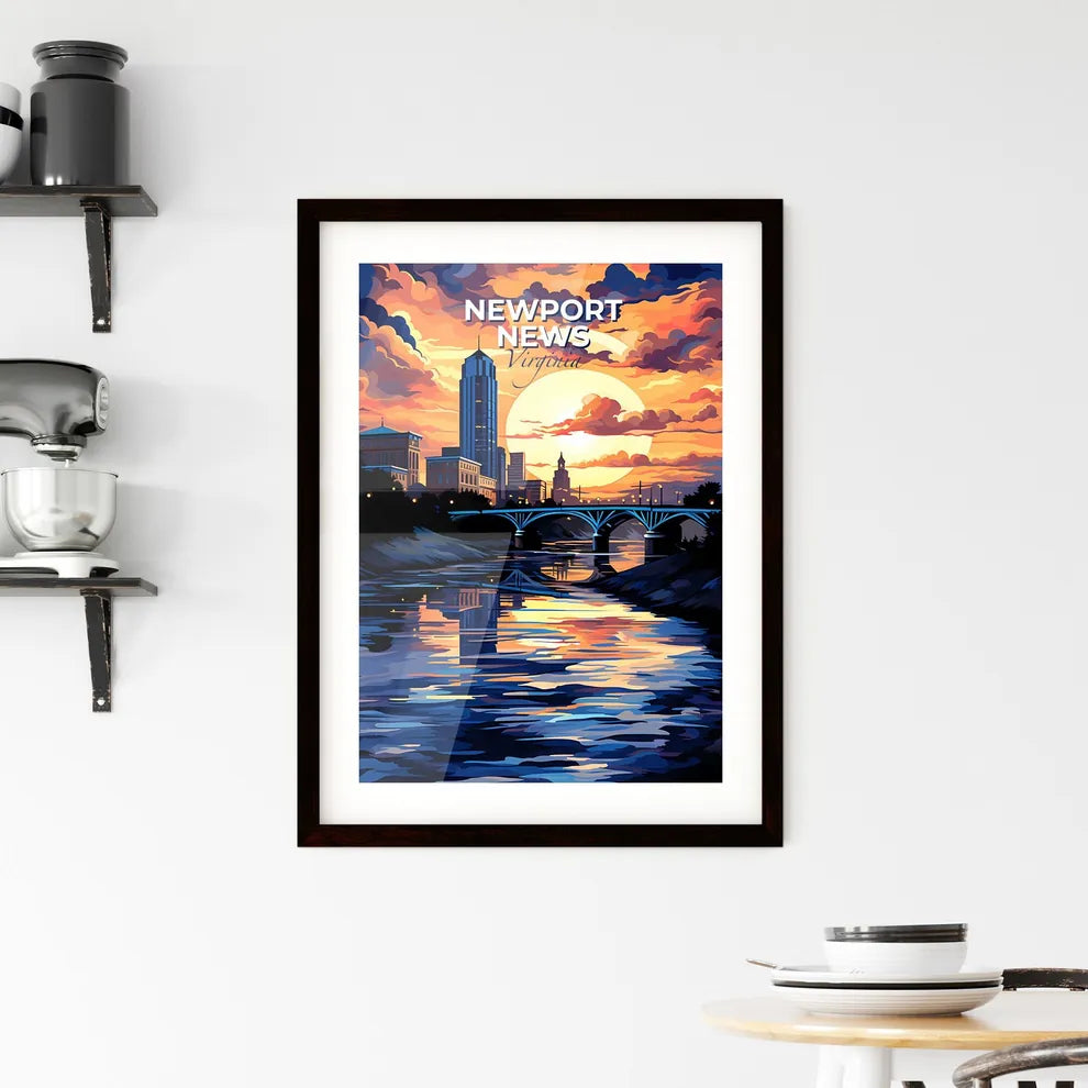 Newport News, Virginia, A Poster of a colorful sunset over a river with a bridge and a city Default Title