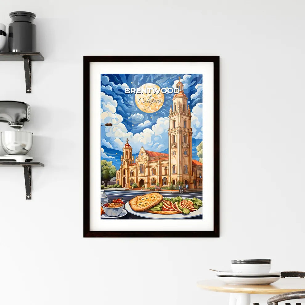 Brentwood, California, A Poster of a painting of a building with a large tower and a plate of food Default Title