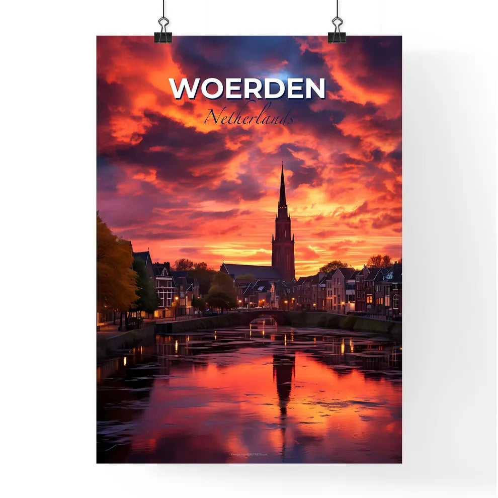 Woerden, Netherlands, A Poster of a river with a church in the background Default Title