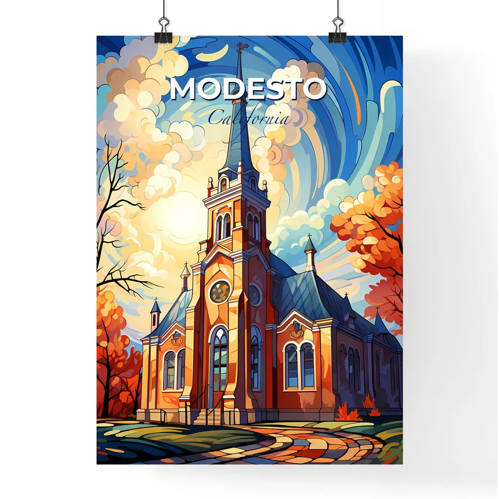 Modesto, California, A Poster of a church with trees and a blue sky Default Title