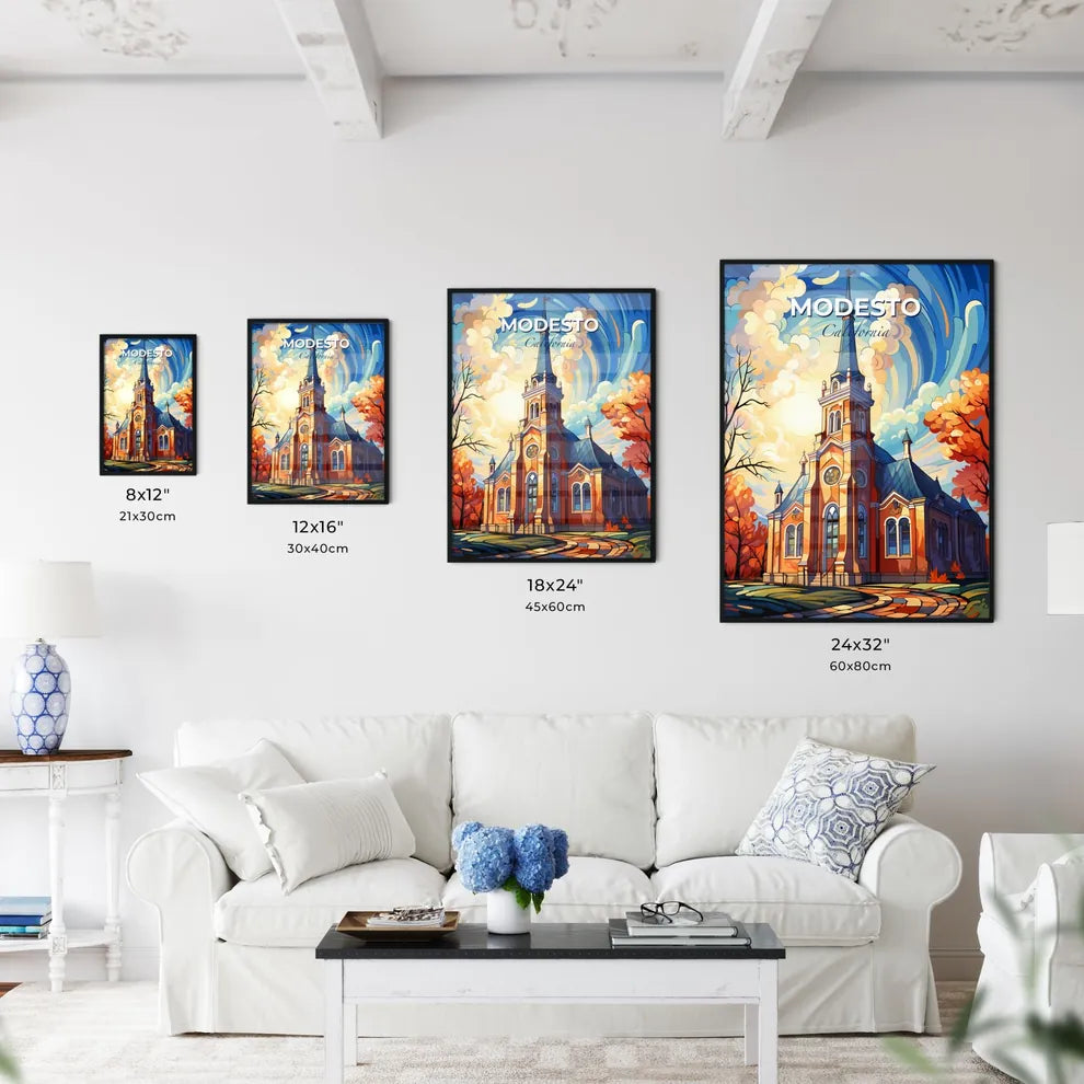 Modesto, California, A Poster of a church with trees and a blue sky Default Title