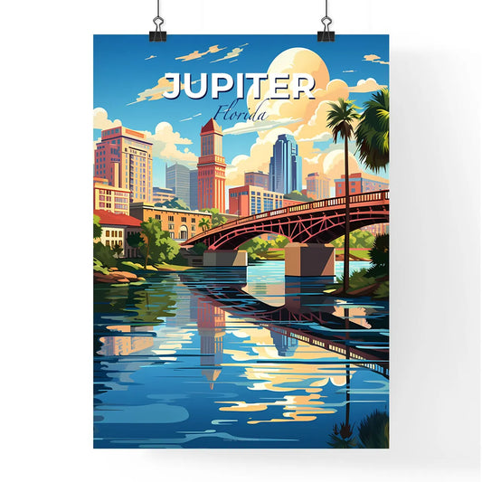 Jupiter, Florida, A Poster of a bridge over a river with palm trees and buildings Default Title