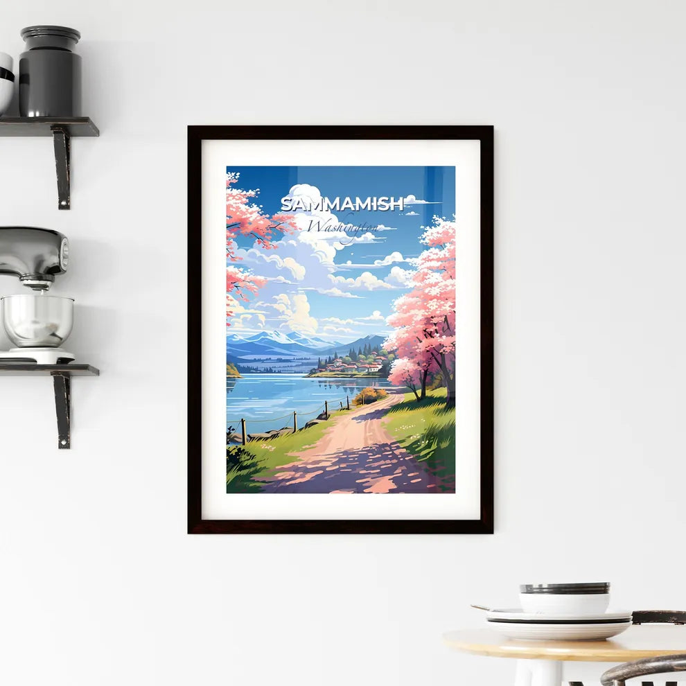 Sammamish, Washington, A Poster of a road leading to a lake with pink flowers Default Title
