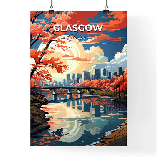 Glasgow, Glasgow, A Poster of a bridge over a river with orange trees and a city in the background Default Title