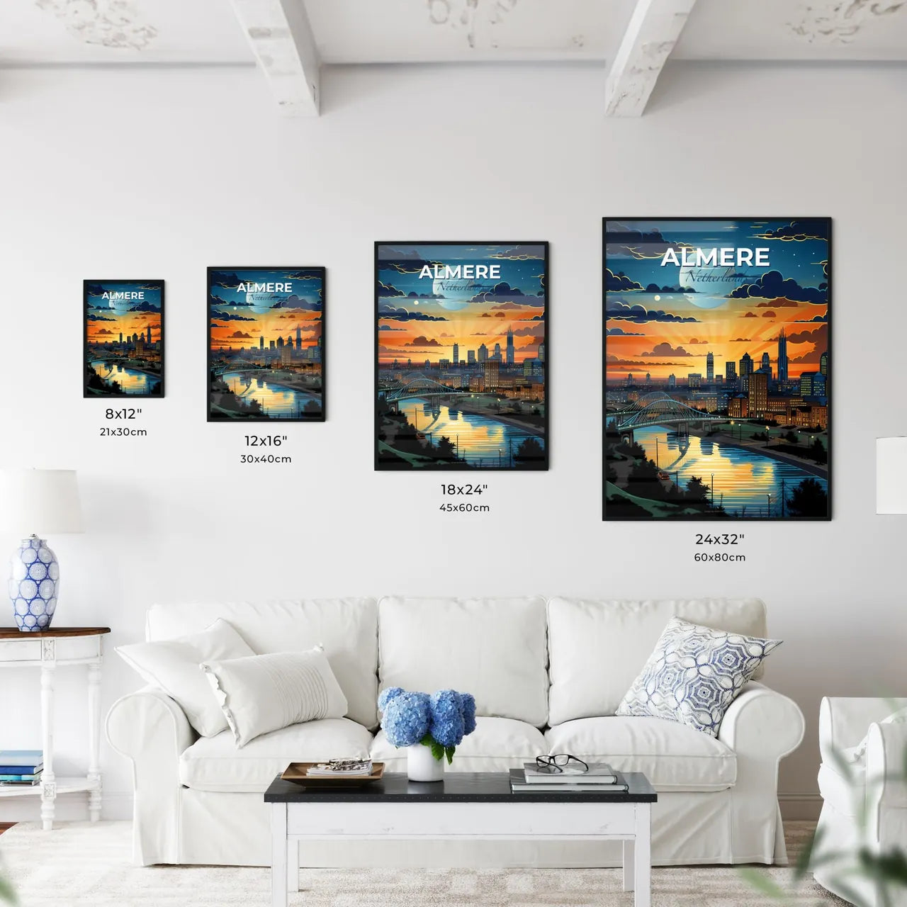 Almere, Netherlands, A Poster of a bridge over a river with a city in the background Default Title