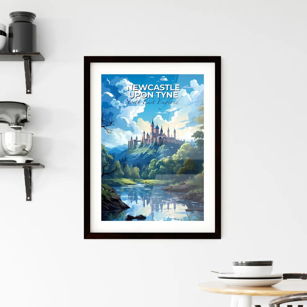 Newcastle Upon Tyne, North East England, A Poster of a castle on a hill surrounded by trees and water Default Title