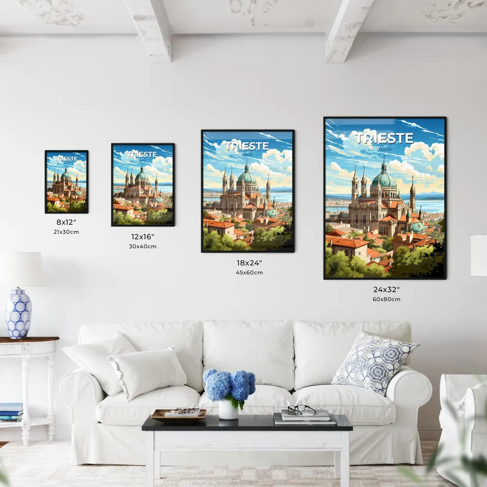 Trieste, Italy, A Poster of a large building with a blue dome and red roofs Default Title