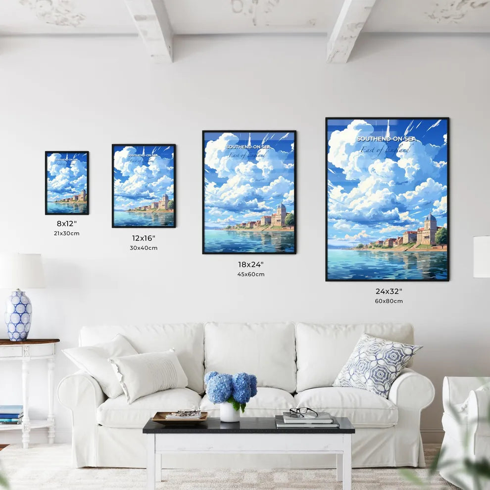 Southend-On-Sea, East of England, A Poster of a water body with buildings and clouds in the sky Default Title