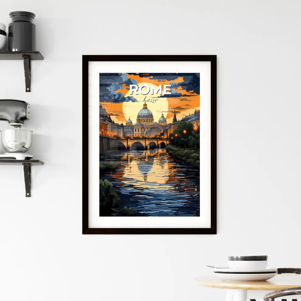Rome, Lazio, A Poster of a river with a bridge and a large building in the background Default Title
