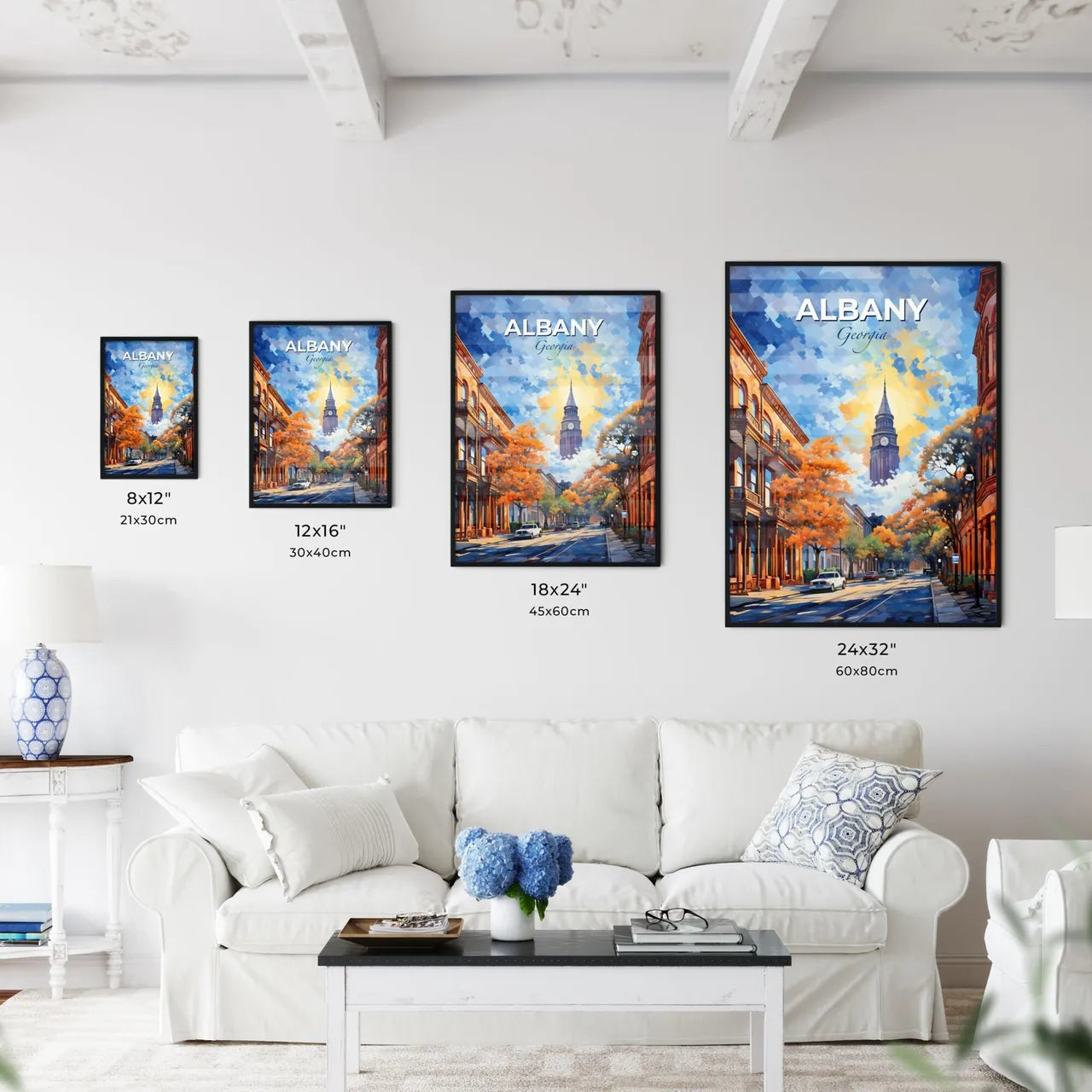 Albany, Georgia, A Poster of a street with trees and a clock tower Default Title