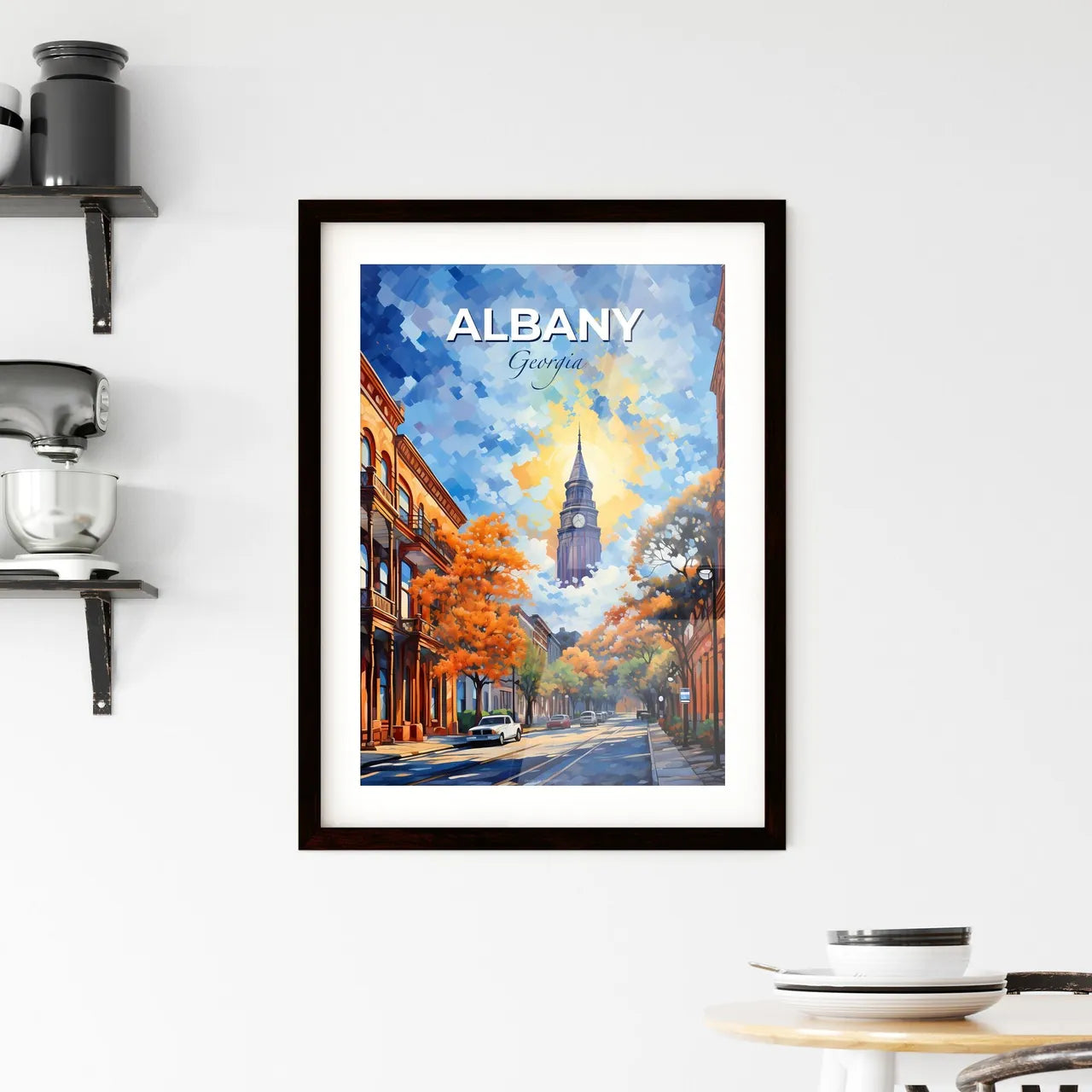 Albany, Georgia, A Poster of a street with trees and a clock tower Default Title