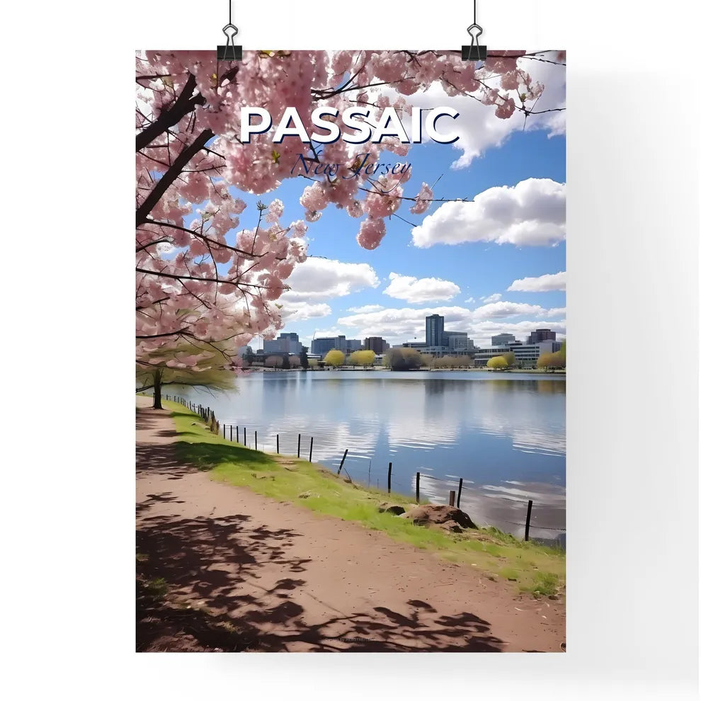 Passaic, New Jersey, A Poster of a path next to a body of water with pink flowers Default Title