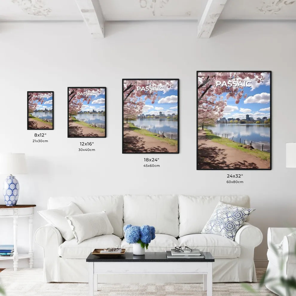 Passaic, New Jersey, A Poster of a path next to a body of water with pink flowers Default Title