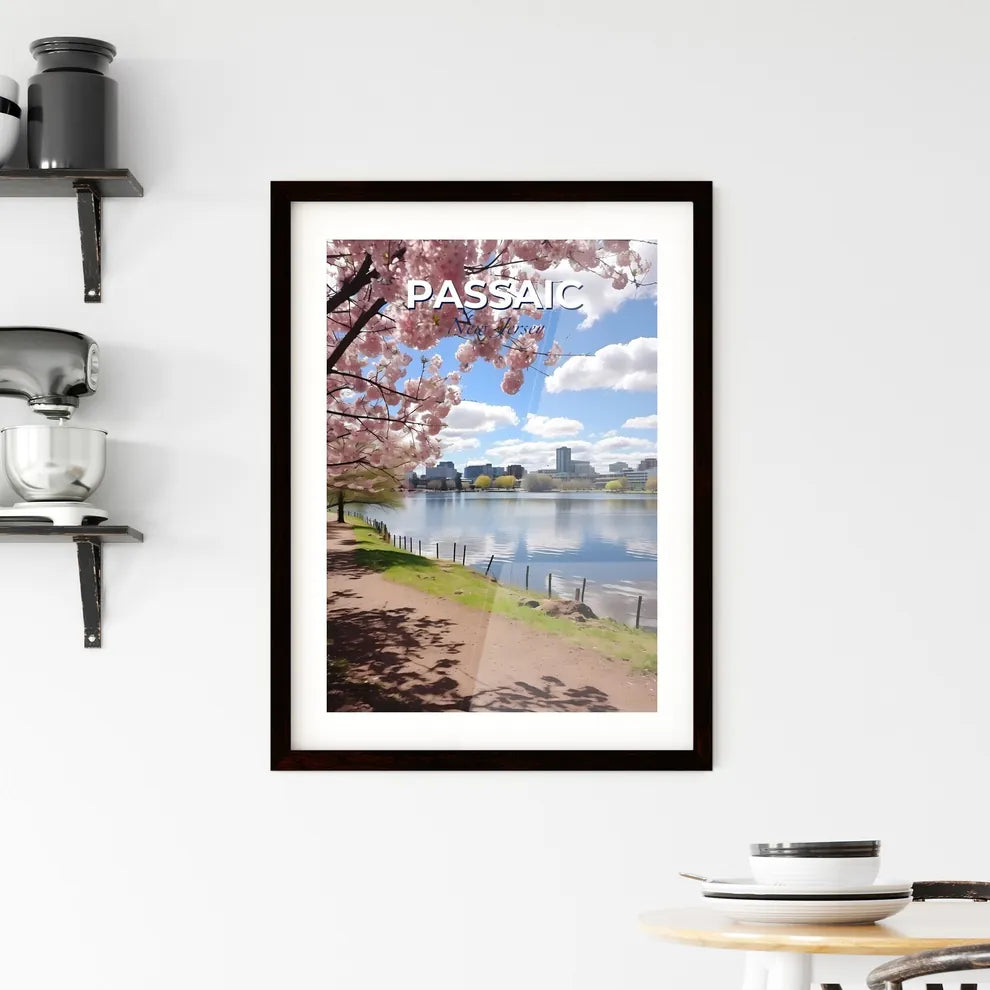 Passaic, New Jersey, A Poster of a path next to a body of water with pink flowers Default Title