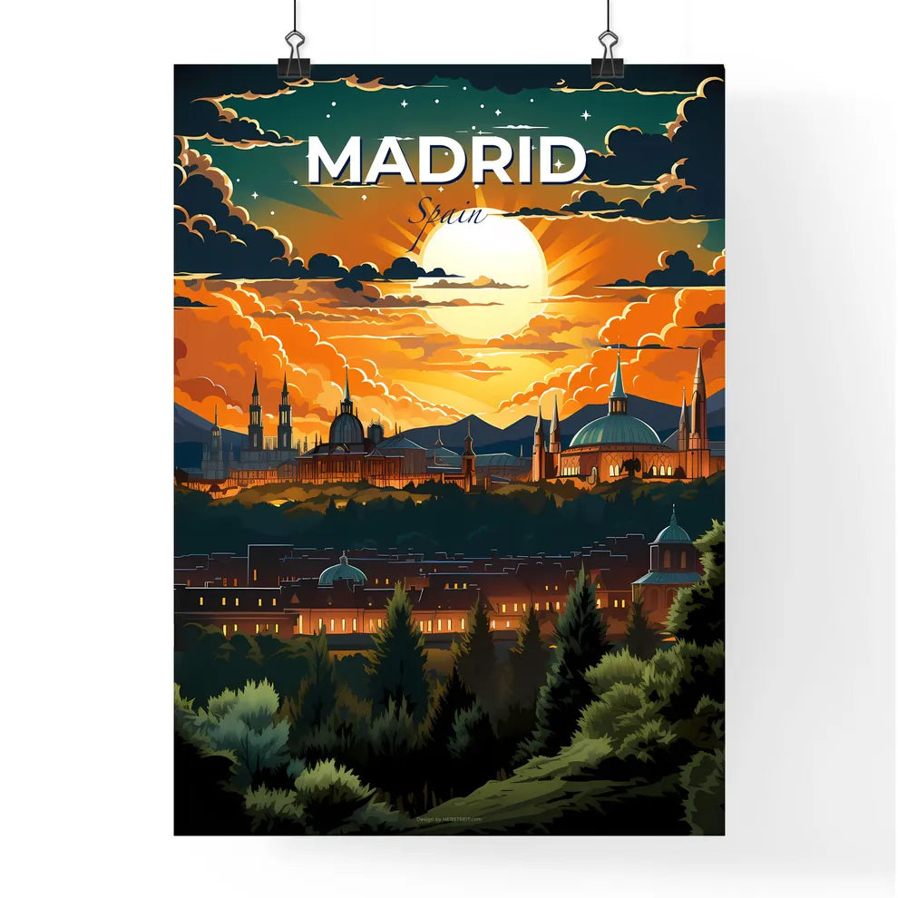 Madrid, Spain, A Poster of a sunset over a city Default Title