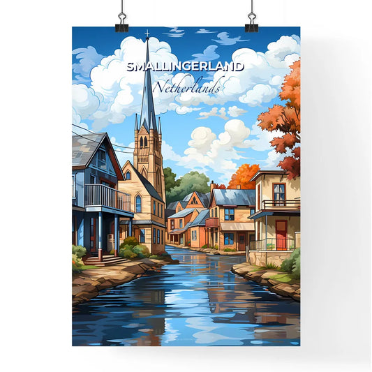 Smallingerland, Netherlands, A Poster of a water way with houses and trees Default Title