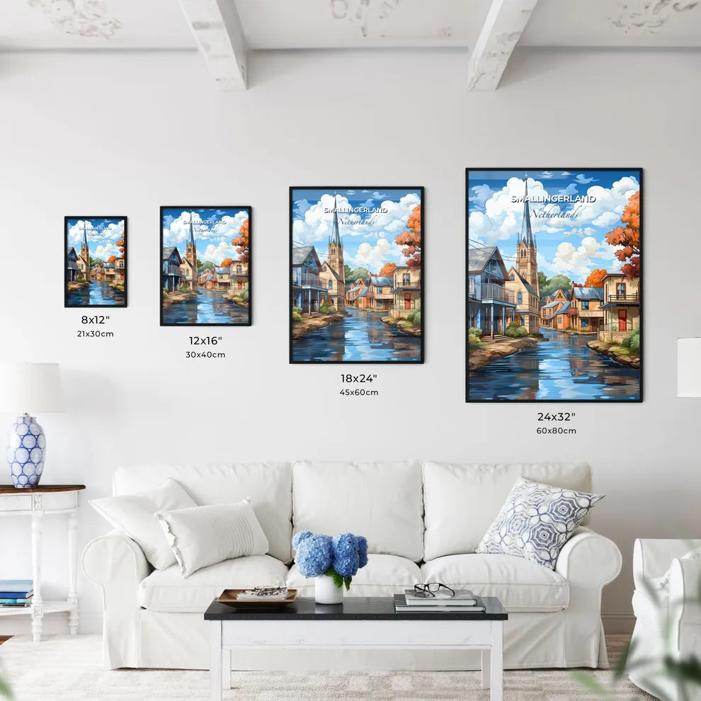 Smallingerland, Netherlands, A Poster of a water way with houses and trees Default Title